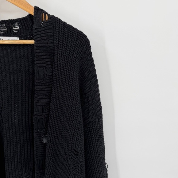 Zara Womens Small Oversized Distressed Chunky Knit Button Front Cardigan Sweater - Picture 5 of 9